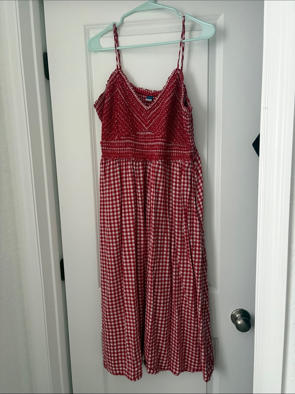 Old Navy Red Gingham Maxi Dress with Smocked Bodice